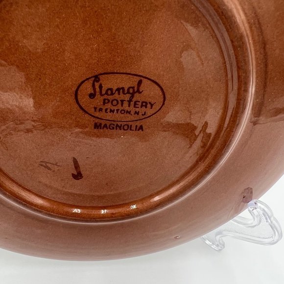 Stangl Magnolia 8 Bread & Butter Plates Hand Painted Maroon Green Engobe 1953 - Picture 6 of 6